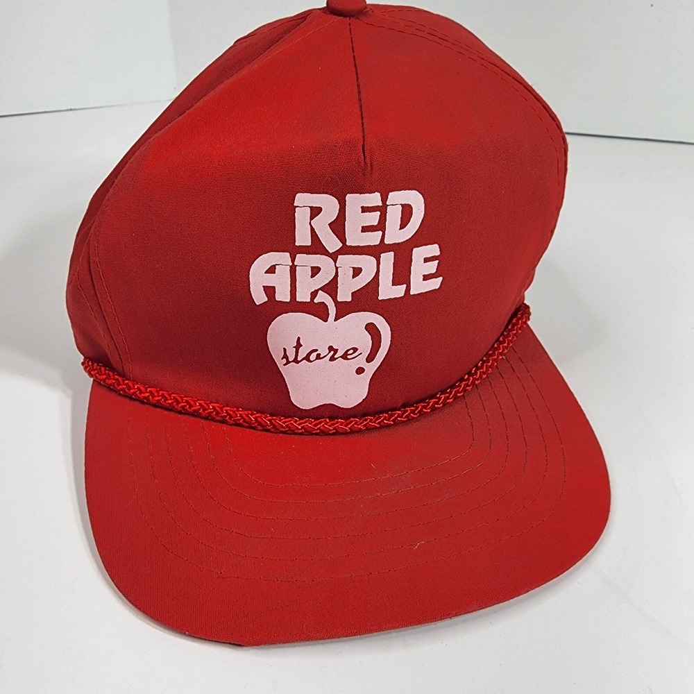Vintage Otto Red Apple Store Baseball Hat Rope Zip Snapback Red Corduroy Cap